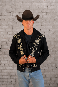 Men’s Vintage Western Bolero Jacket with Ivory Floral Embroidery