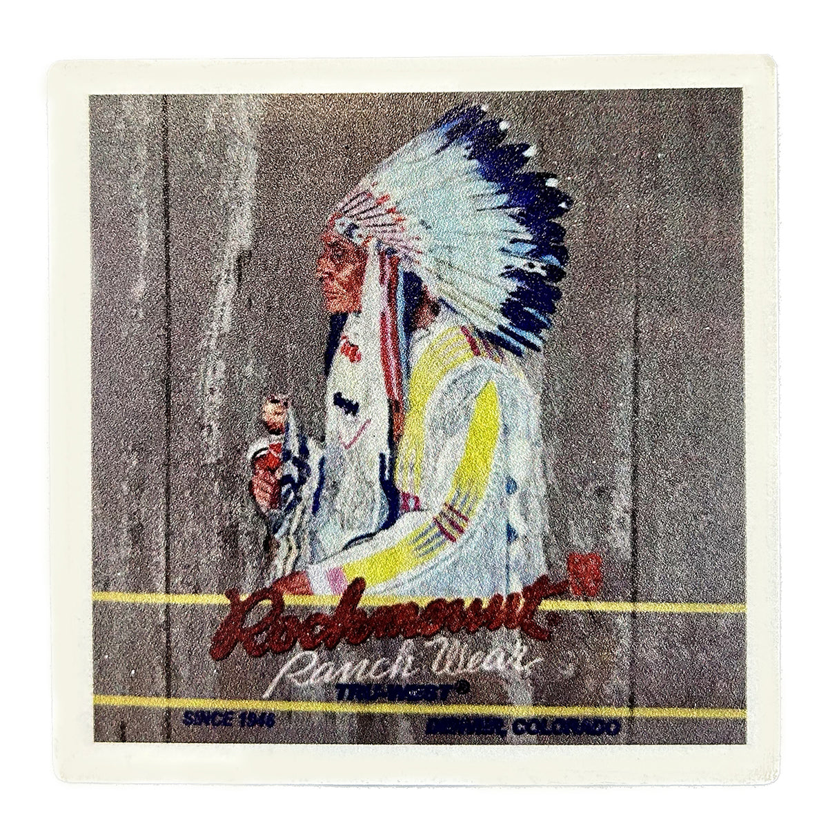 Vintage Indian Chief Western Ceramic Cork Back Coaster - Rockmount