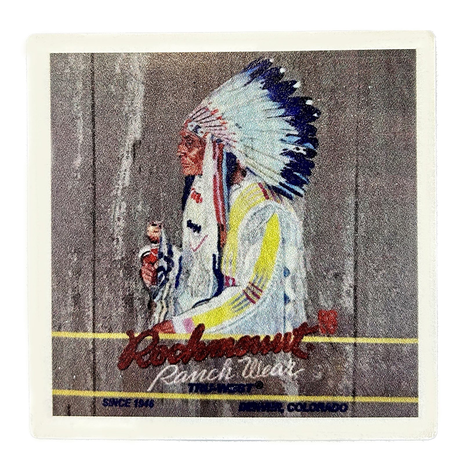 Vintage Indian Chief Western Ceramic Cork Back Coaster - Rockmount