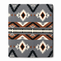 Native Pattern Grey & Brown Fleece Western Blanket