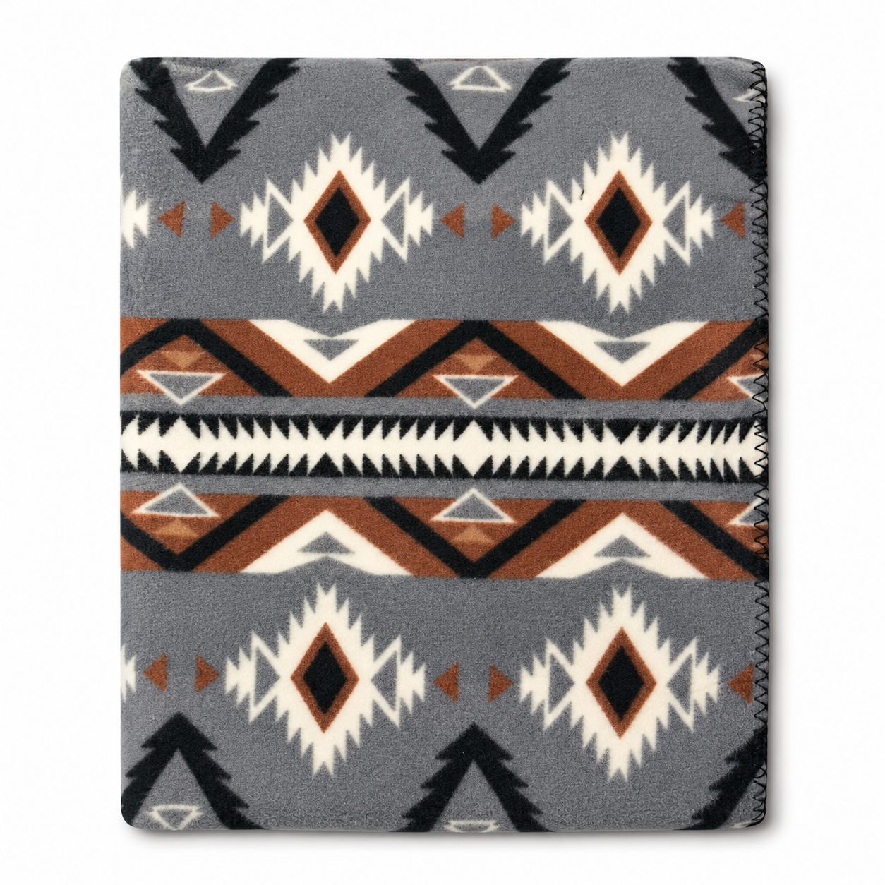 Native Pattern Grey & Brown Fleece Western Blanket