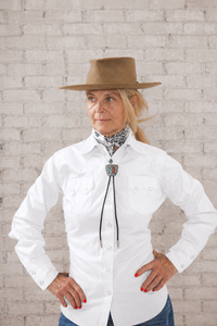 Women's Solid White Cotton Blend Western Shirt