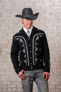 Men's Vintage Western Bolero Jacket with White Rope Embroidery