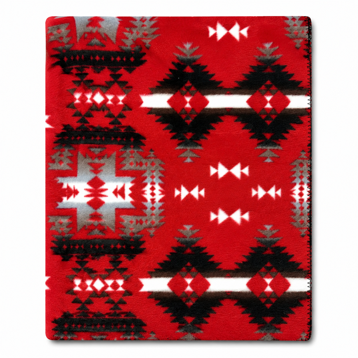 Native Pattern Fleece Western Blanket Red & Grey