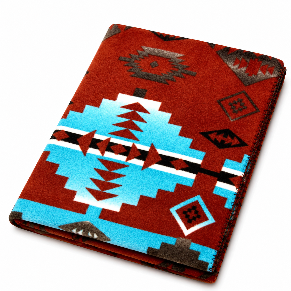 Native Pattern Fleece Western Blanket in Rust & Turquoise