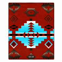 Native Pattern Fleece Western Blanket in Rust & Turquoise