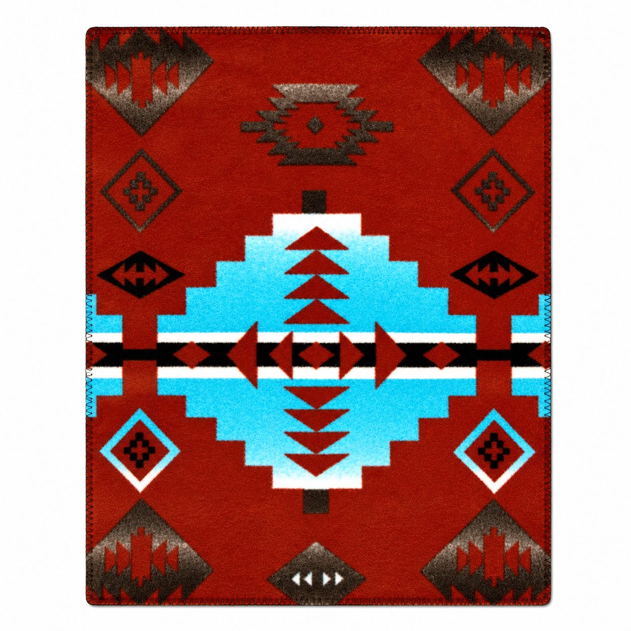 Native Pattern Fleece Western Blanket in Rust & Turquoise