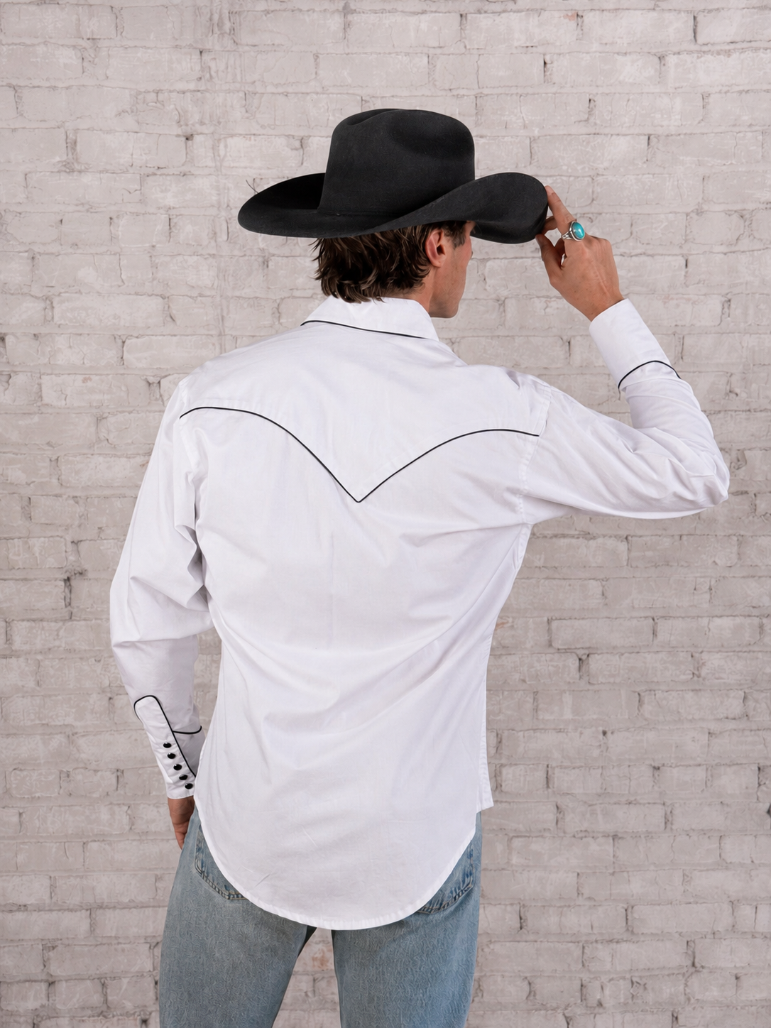 Men's Signature Solid White Western Shirt with Smile Pockets