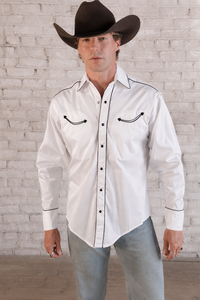 Men's Signature Solid White Western Shirt with Smile Pockets