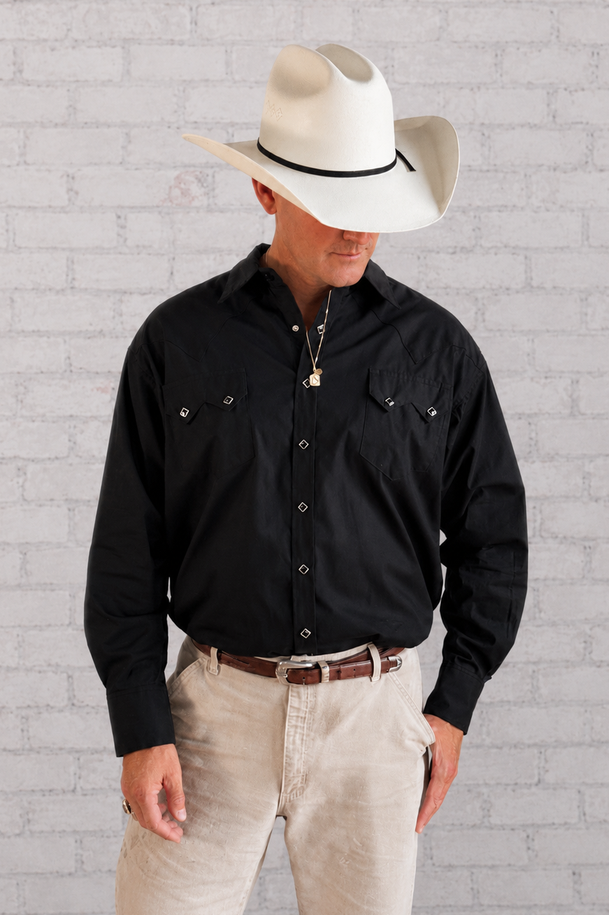 Men's Classic Pima Cotton Solid Black Western Shirt
