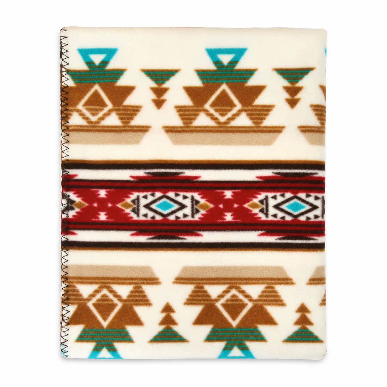 Native Pattern Fleece Western Blanket in Tan & Red