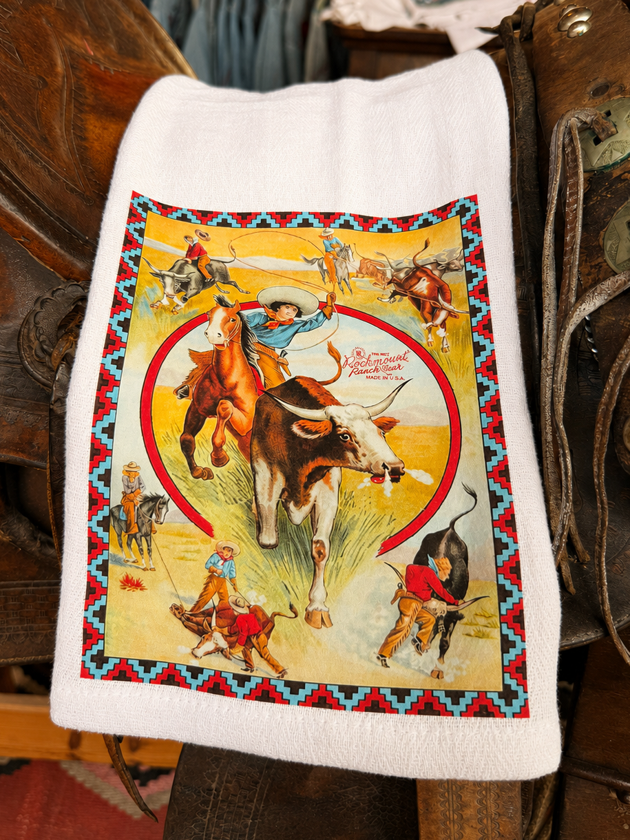 Calf Roping Rodeo Cowgirl Western Tea Towel