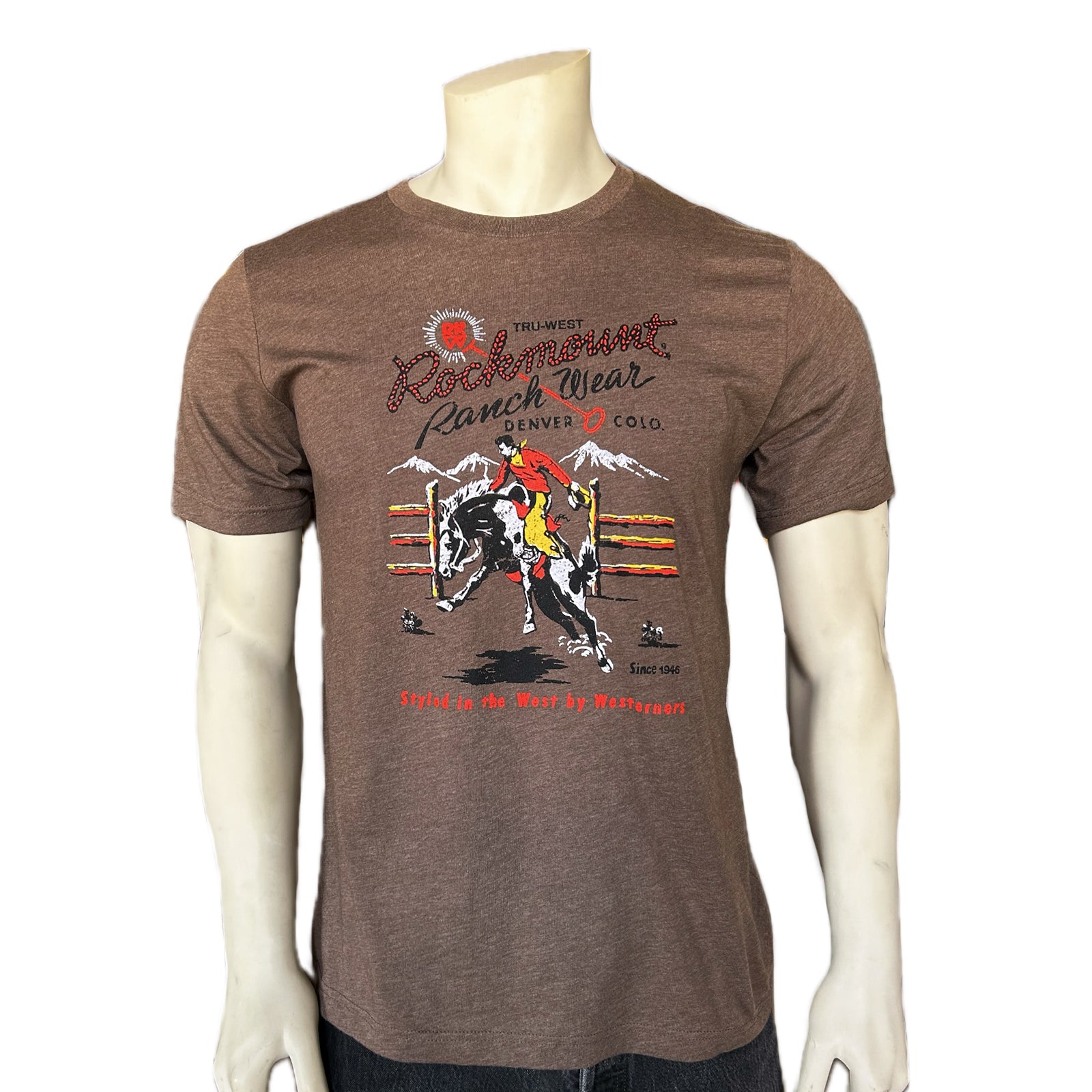 Men's Brown Rockmount Bronc 100% Cotton Western T-Shirt - Rockmount