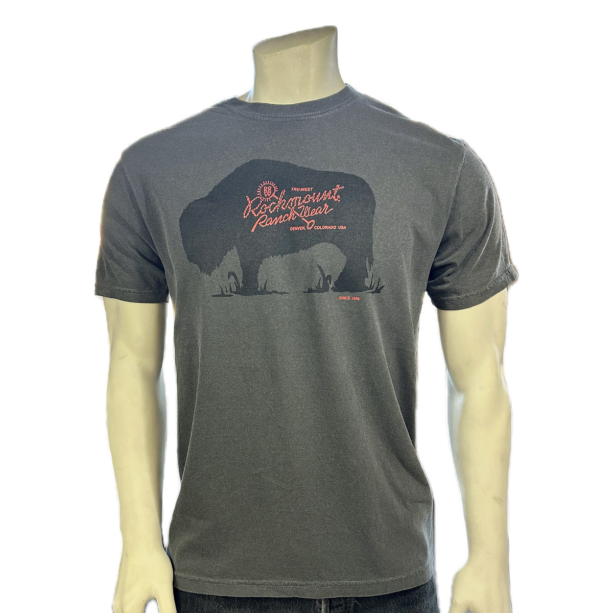 Men's Charcoal 100% Cotton American Bison Western T-Shirt - Rockmount
