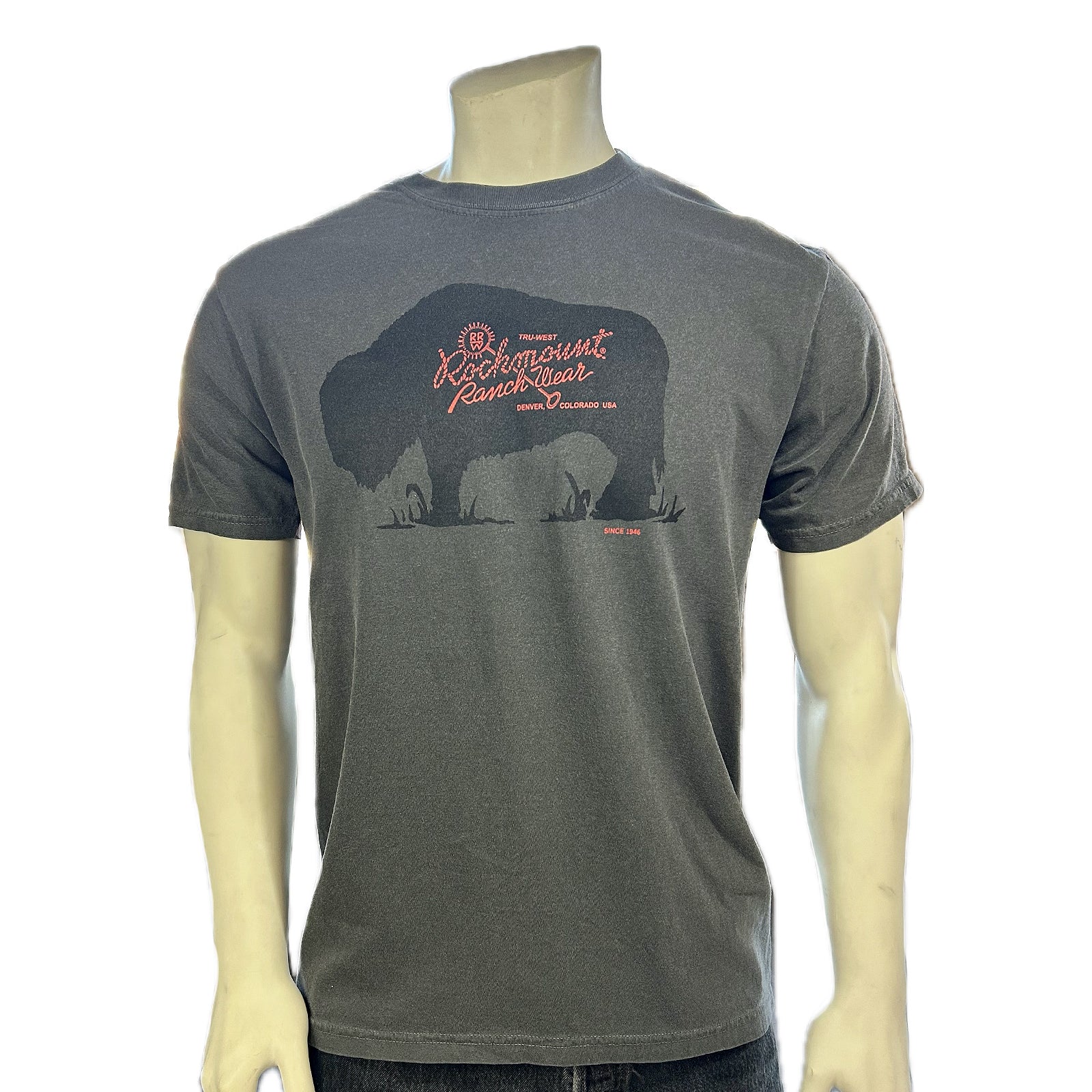 Men's Charcoal 100% Cotton American Bison Western T-Shirt - Rockmount