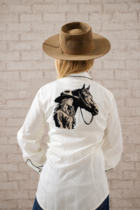 Women’s Ivory Cowgirl & Horse Embroidered Western Shirt