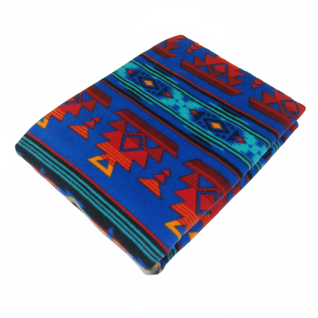 Native Pattern Fleece Western Blanket in Blue & Red - Rockmount