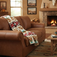Native Pattern Fleece Western Blanket in Tan & Red - Rockmount