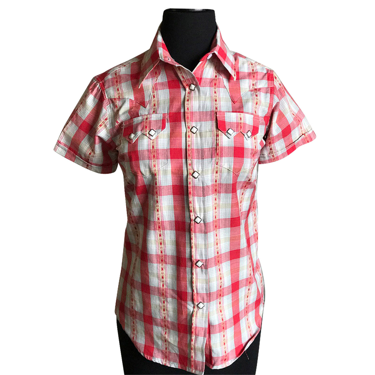 Women's Shadow Plaid Dobby Lurex Short Sleeve Western Shirt in Red - Rockmount
