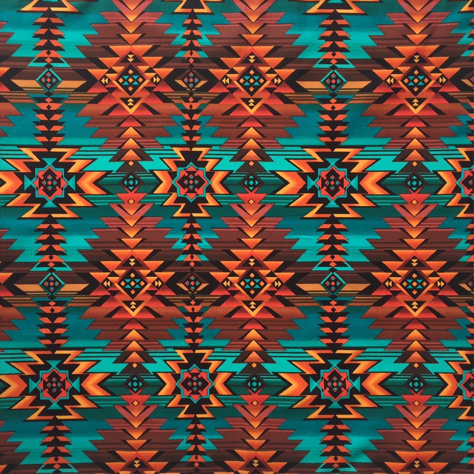 Native Print Western Cotton Bandana in Turquoise & Rust - Rockmount