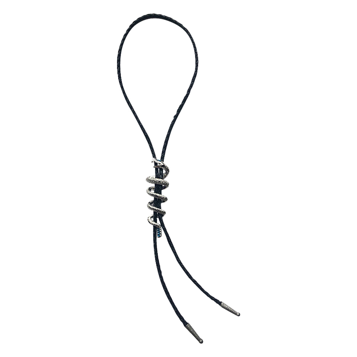 Silver Rattlesnake with Turquoise Enamel Western Bolo Tie - Rockmount