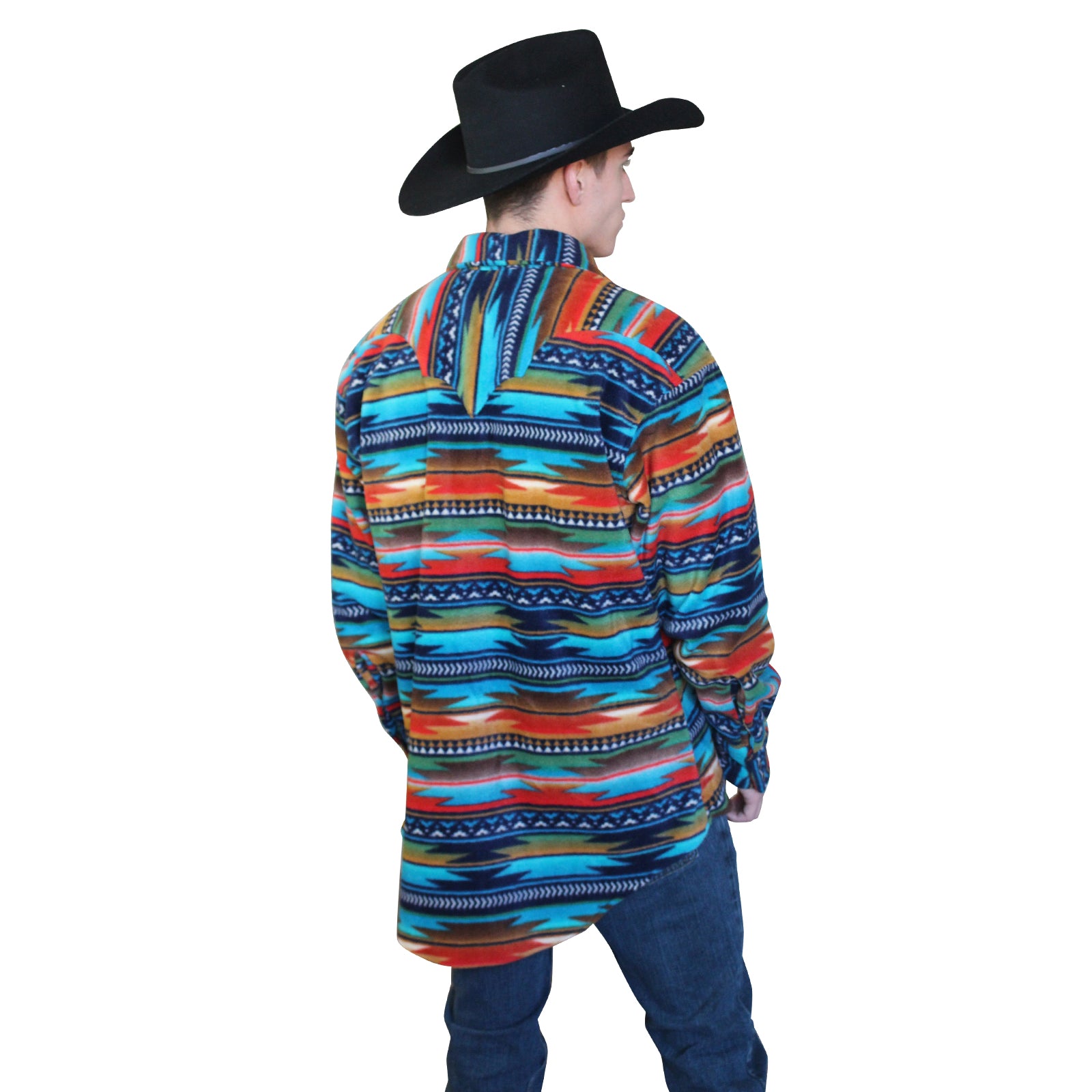 Men's Serape Pattern Fleece Western Shirt in Multi-Color Turquoise - Rockmount