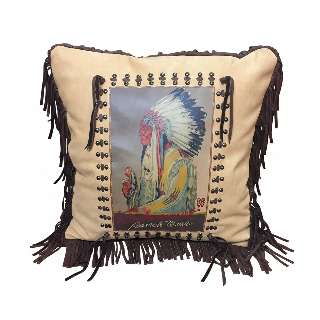 Rockmount Vintage Chief Leather Fringe Western Pillow - Rockmount